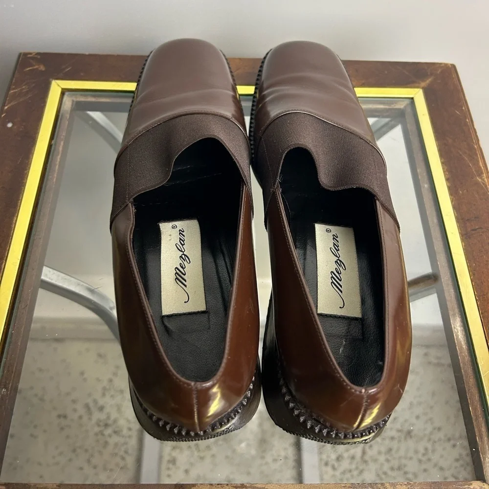 Mezlan‎ Vintage Platform Chocolate Brown pull on Shoes Size 8.5N Academia